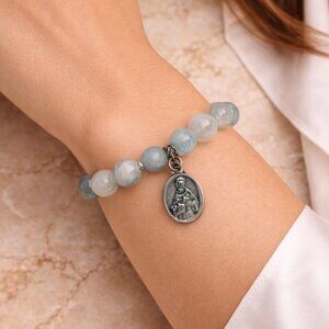 St. Francis of Assisi Gray Jade Stone Catholic Bracelet